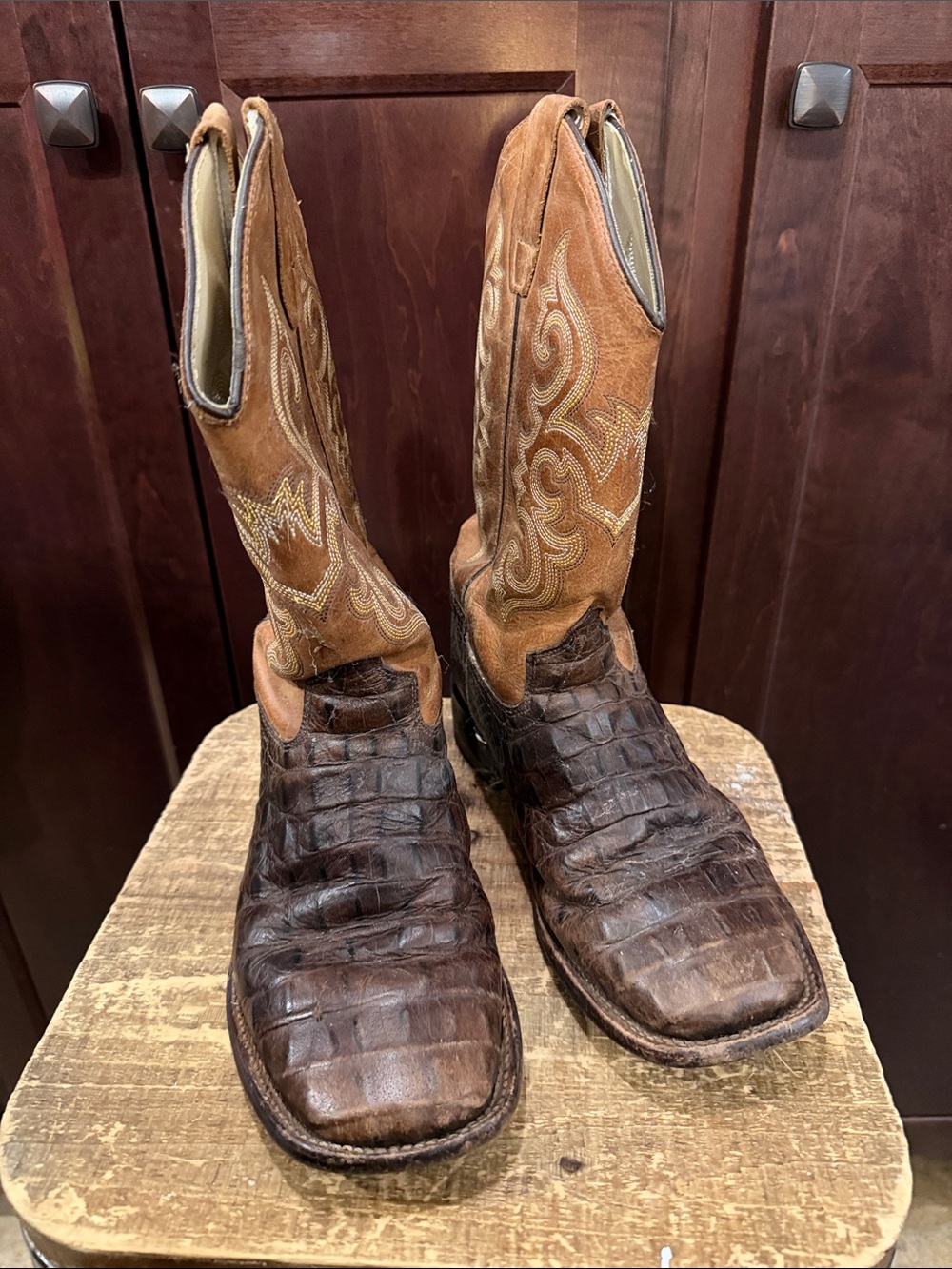Old West Brown and Tan Kids' Exotic-Look Cowboy Boots